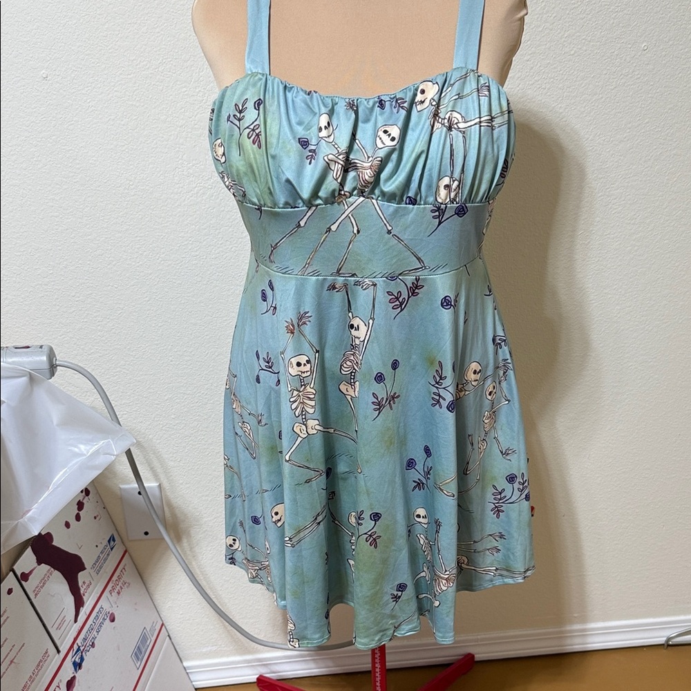 Blue Skeleton Print Dress